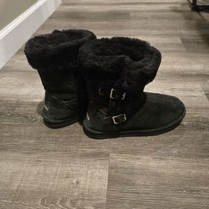 LAMO, Women's, Black Suede, Ankle Strap Faux Fur Cresson, Pull On Boots, 8.5